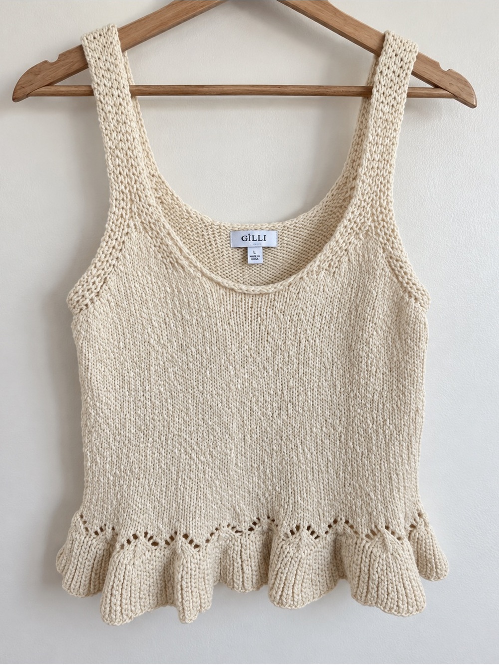 Gilli Cream 100% Cotton Chunky Knit Peplum Sweater Tank L